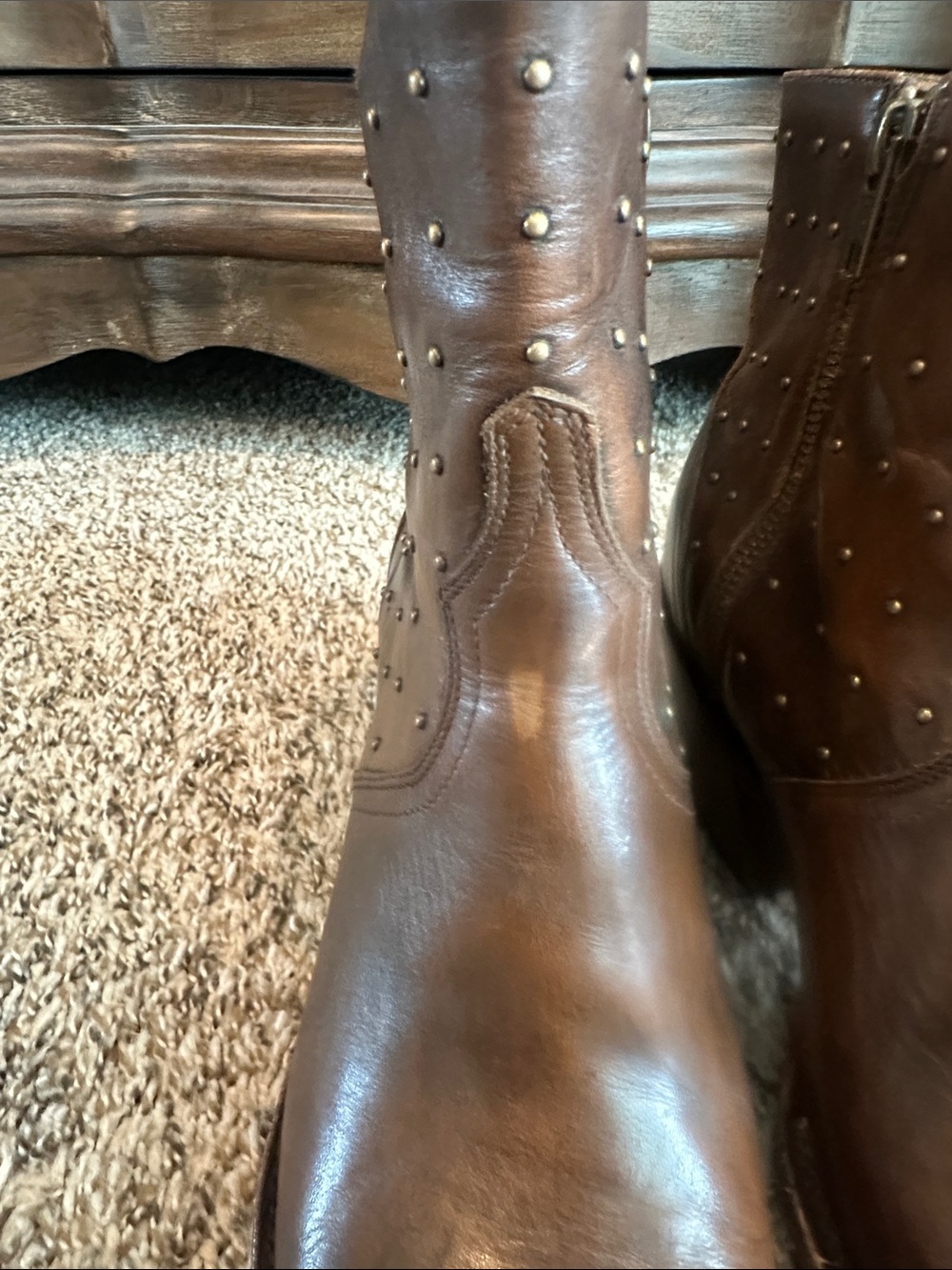 Lucchese Brown Studded Leather Western Ankle Booties - Picture 4 of 16